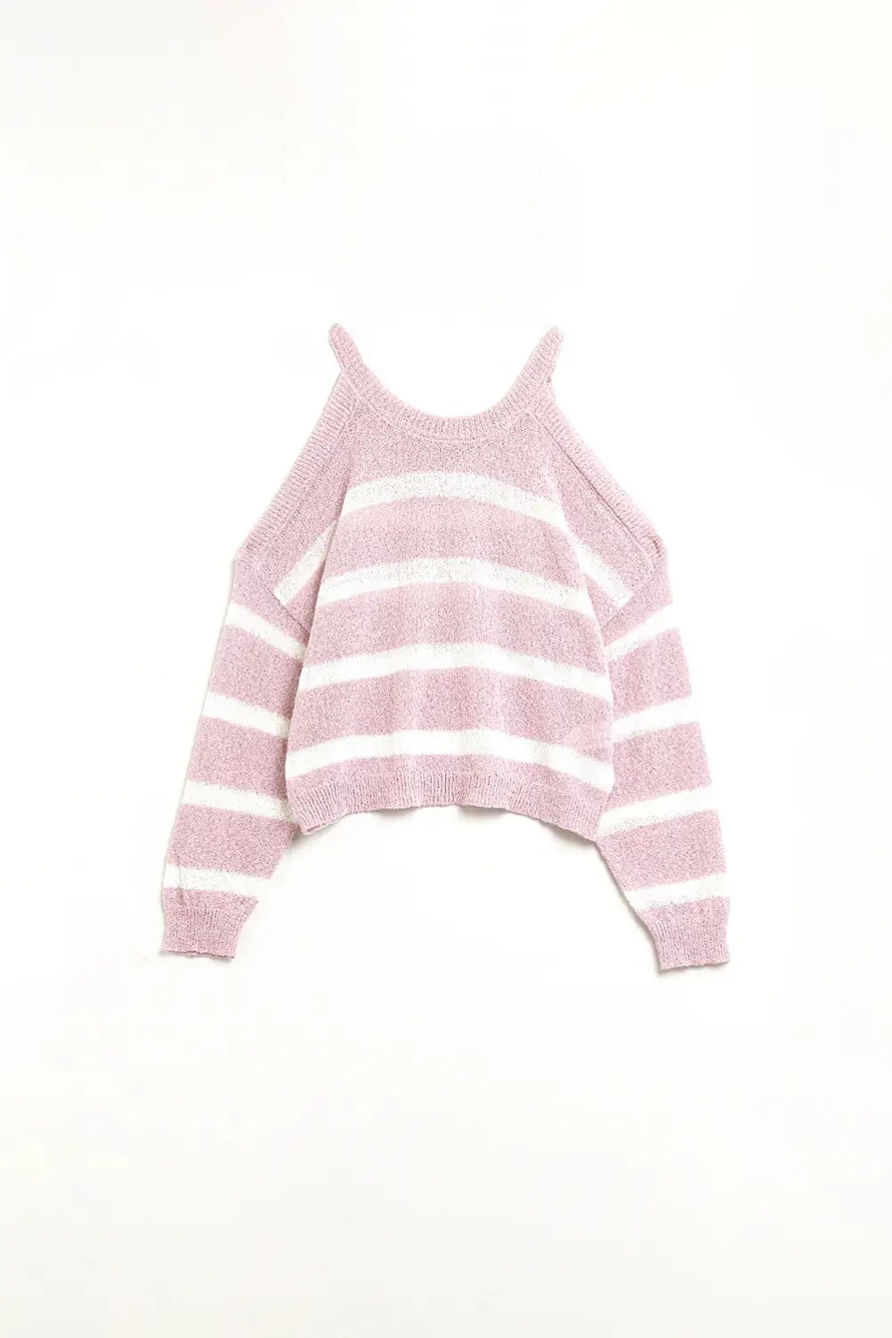 Heather Sweater With Open Shoulders and Horizontal Stripes in Pink - Sweaters