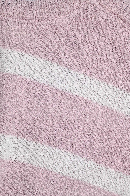 Heather Sweater With Open Shoulders and Horizontal Stripes in Pink - Sweaters