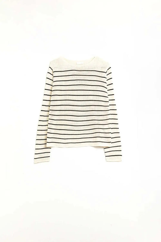 striped beige sweater made of fine knitting - Sweaters