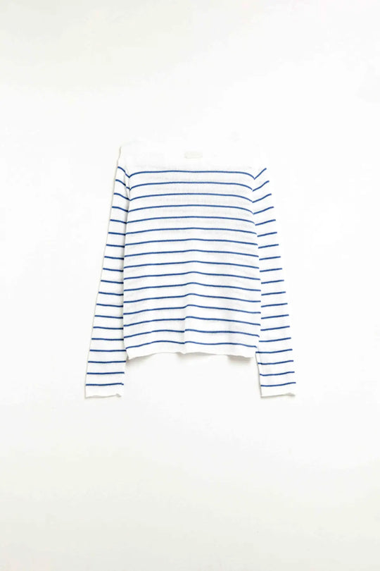 Cream sweater with blue stripes made of fine knit - Sweaters