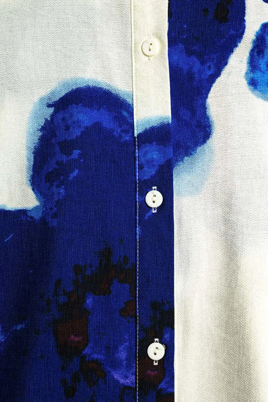 Relaxed Shirt in white With Blue Tropical Flower Print - Shirts