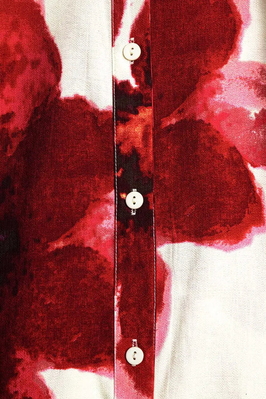 Relaxed Shirt in Beige With Red Tropical Flower Print in Red - Shirts