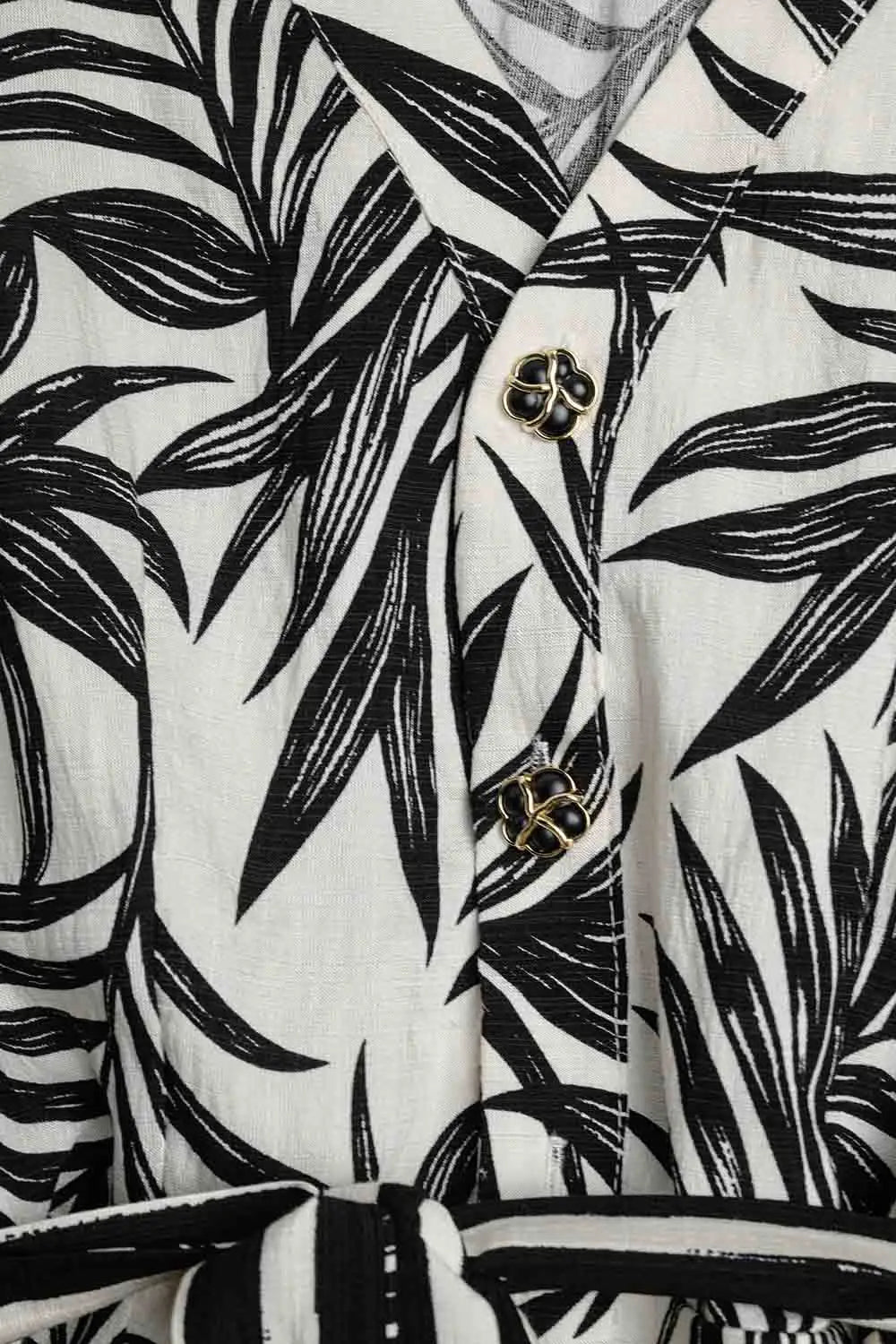 Tropical Motif Short Sleeve Jumpsuit in black and white - Jumpsuits