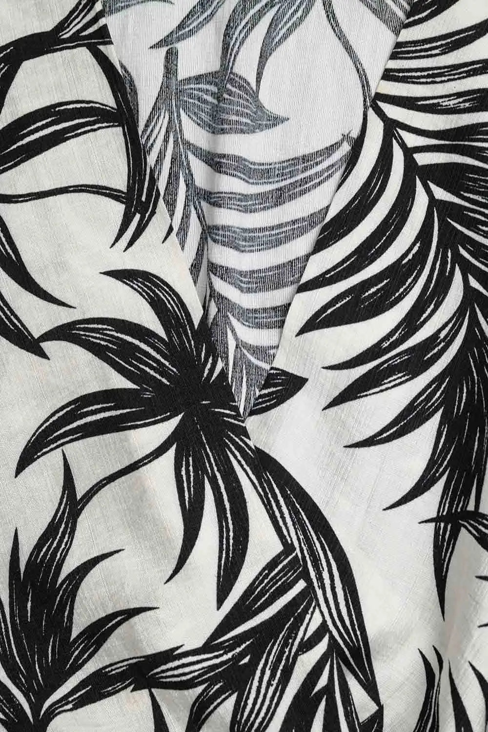 Cropped Top In White With Tropical Motif in Black - Shirts