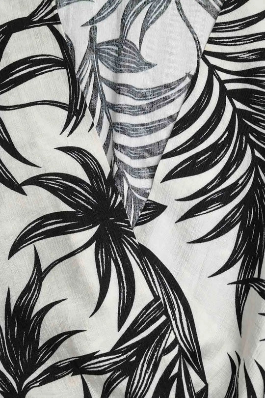 Cropped Top In White With Tropical Motif in Black - Shirts