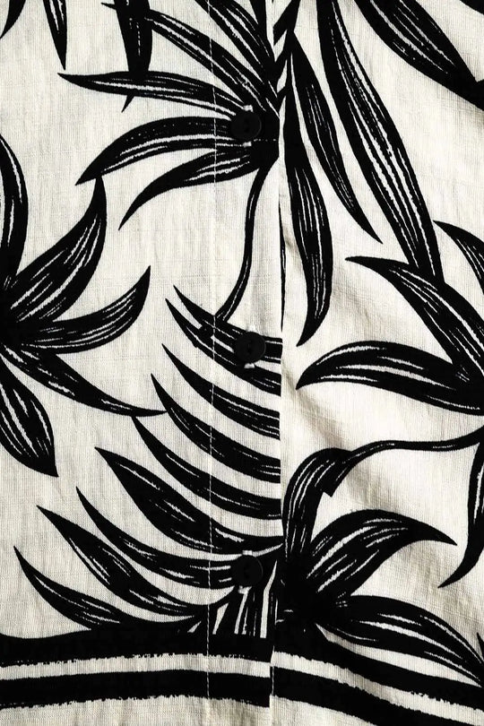 Tropical Motif Relaxed Blouse in Black and White - Shirts