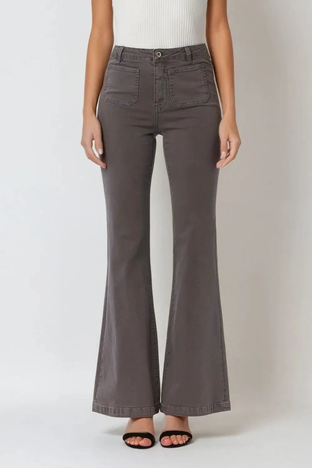 Dark grey Skinny Flared Jeans With Front Pocket Detail - Pants