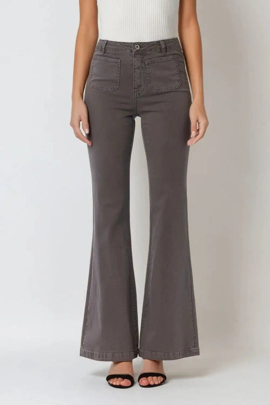 Dark grey Skinny Flared Jeans With Front Pocket Detail - Pants