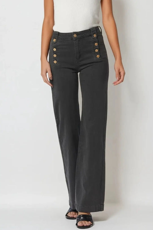 Straight Jeans With Gold Buttons At the Side in dark grey - Pants