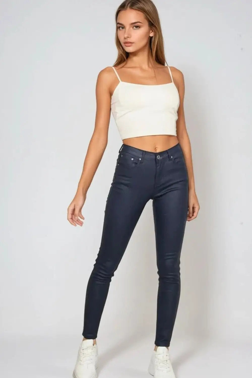 Navy Faux Leather Super Skinny Pants - Pants