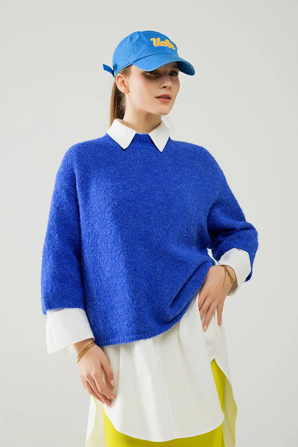 Relaxed sweater with french sleeve and crewneck in blue ink - Sweaters