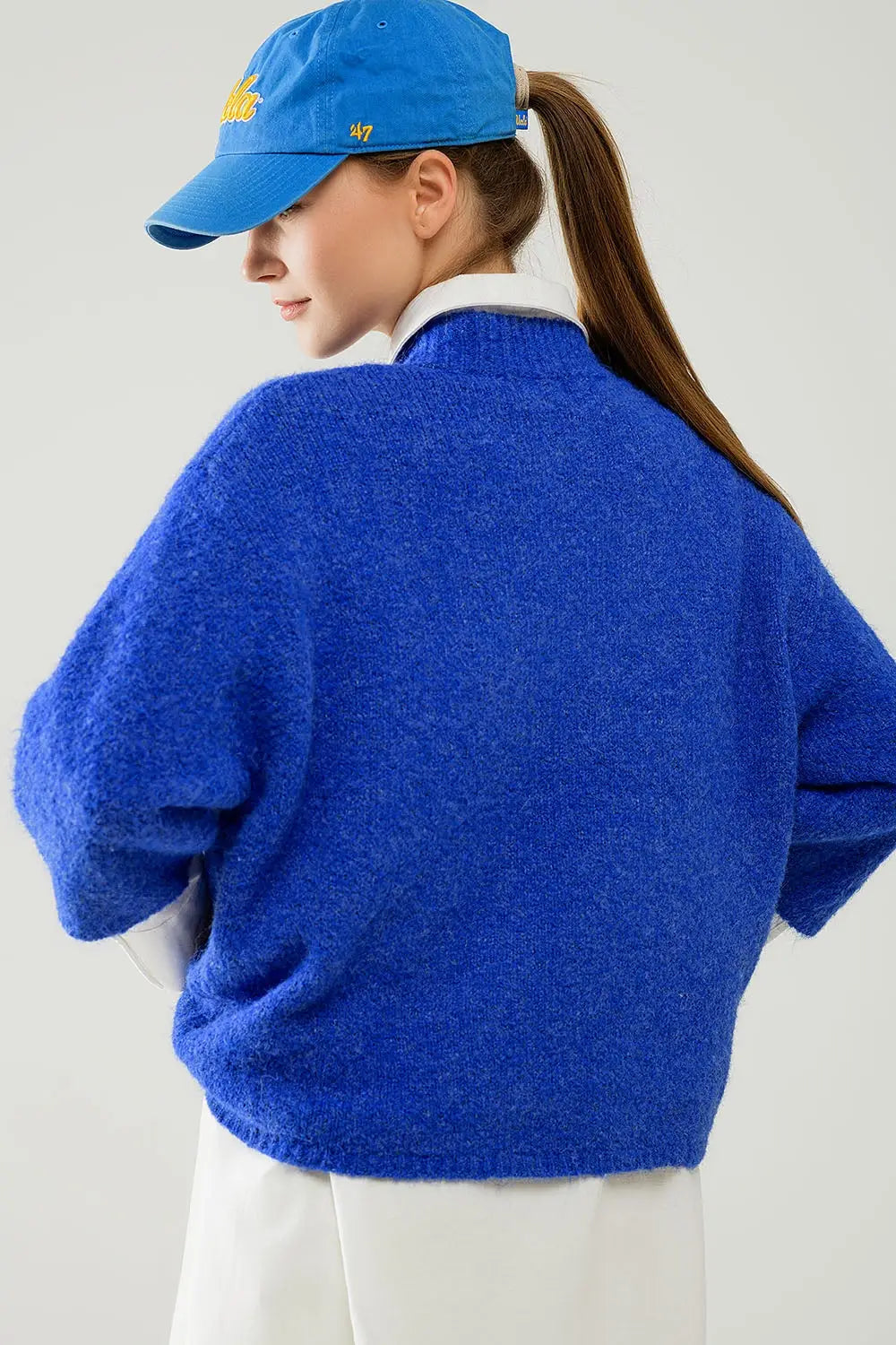 Relaxed sweater with french sleeve and crewneck in blue ink - Sweaters
