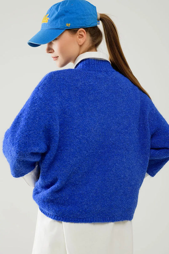 Relaxed sweater with french sleeve and crewneck in blue ink - Sweaters