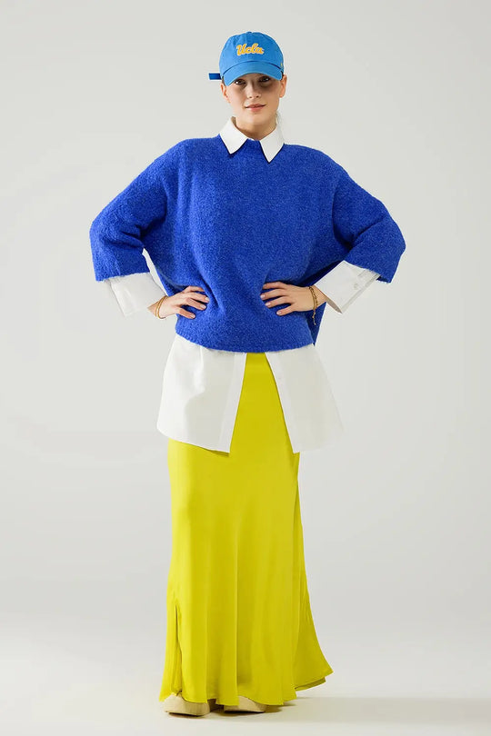 Relaxed sweater with french sleeve and crewneck in blue ink - Sweaters