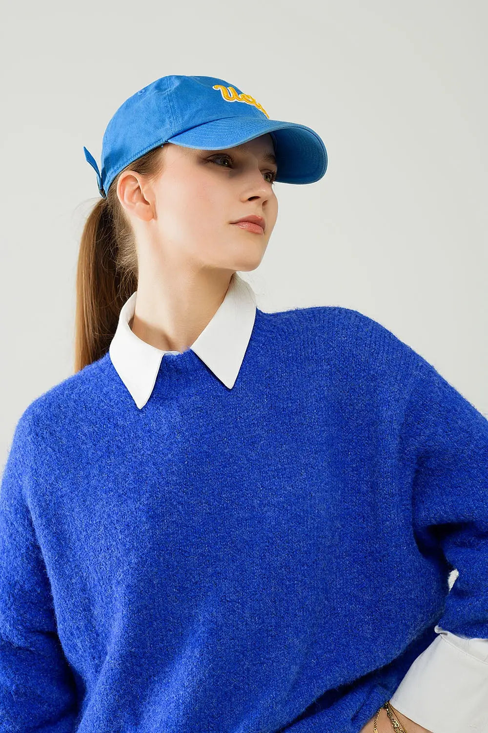Relaxed sweater with french sleeve and crewneck in blue ink - Sweaters