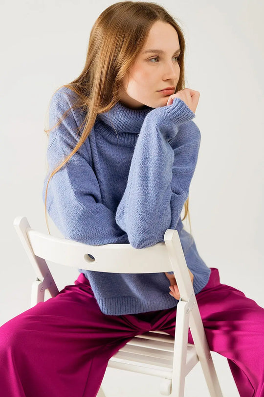 Loose blue sweater with dropped sleeves - Sweaters