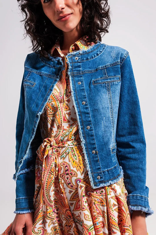 Light wash denim jacket with raw hem edge - Jackets