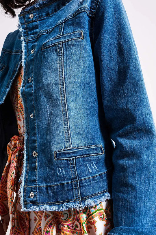 Light wash denim jacket with raw hem edge - Jackets