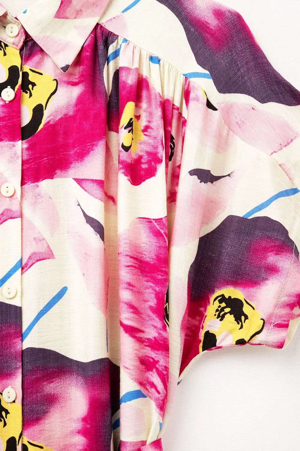 Floral printed buttoned shirt dress in fuchsia - Dresses