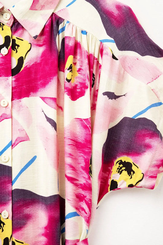 Floral printed buttoned shirt dress in fuchsia - Dresses
