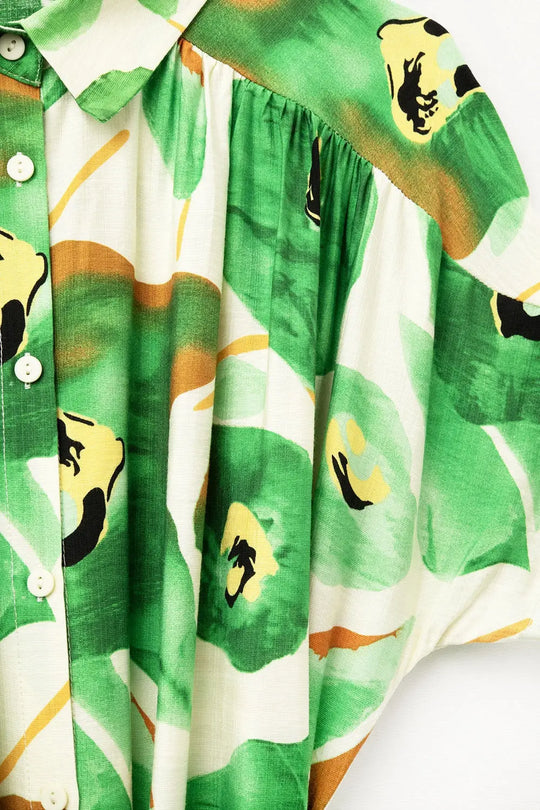 Floral Bliss Dress in Green and Warm Hues - Dresses