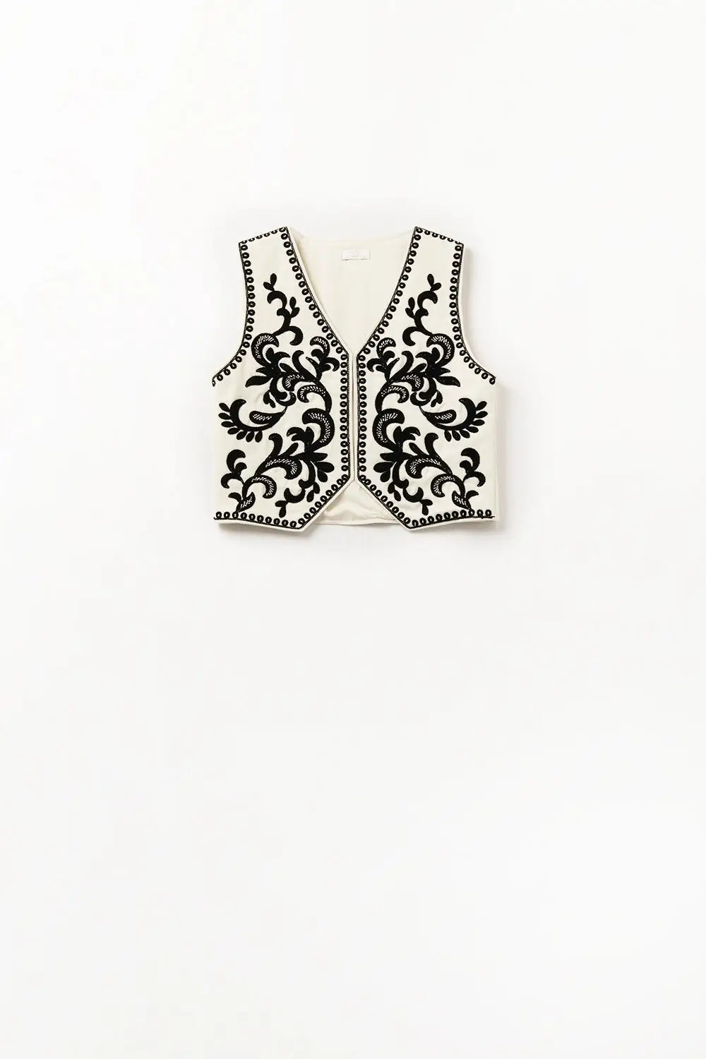 White Vest with Black Baroque embroidered - Jackets Tops