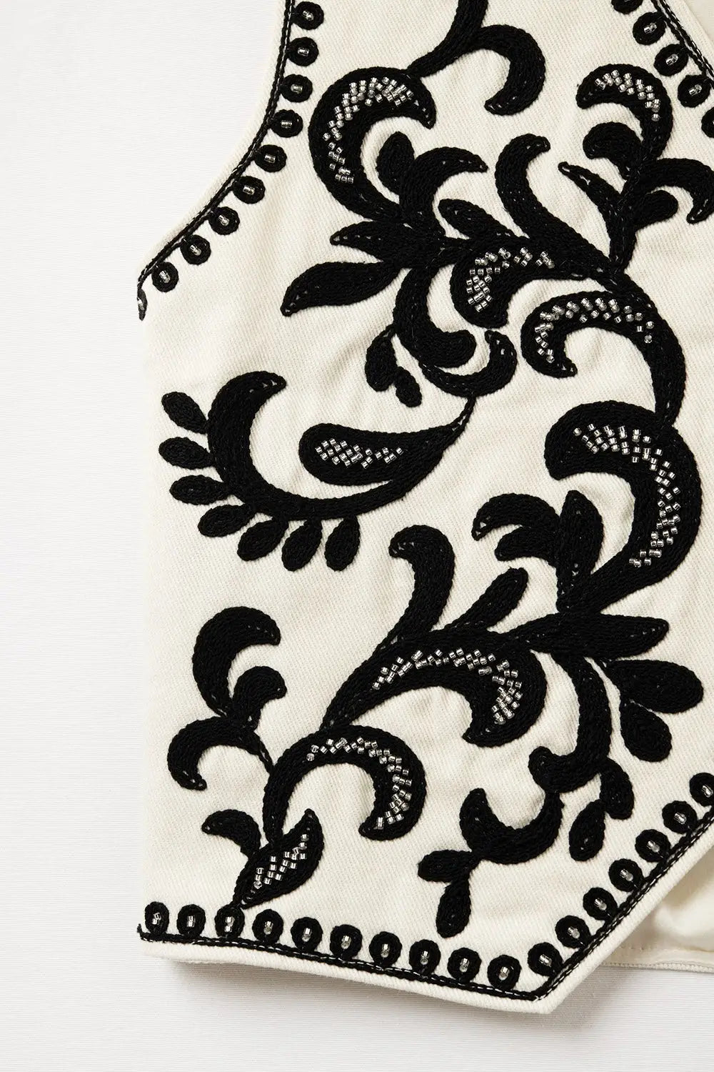 White Vest with Black Baroque embroidered - Jackets Tops