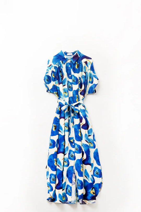 Floral Bliss Dress in Blue Cyan and Yellow details - Dresses