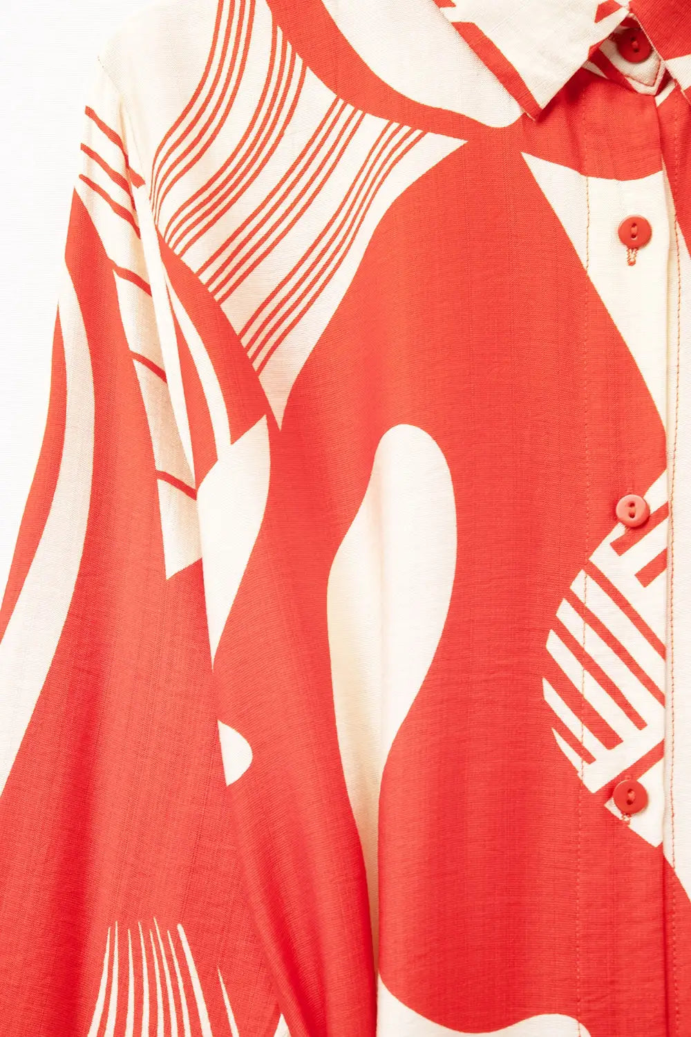 abstract print button-down dress in red - Dresses