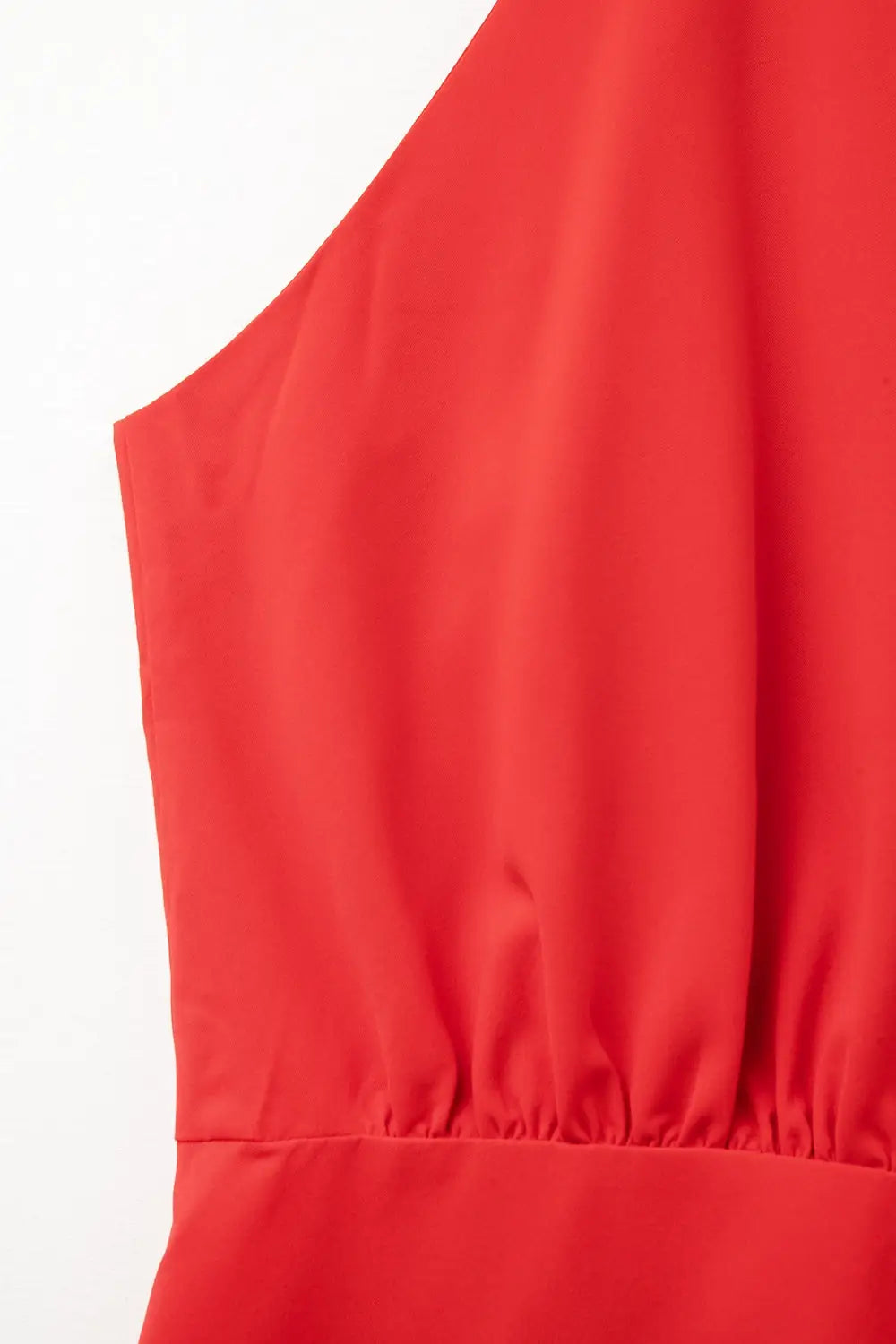 High Neck red romper with Front Pleat Detail - Jumpsuits