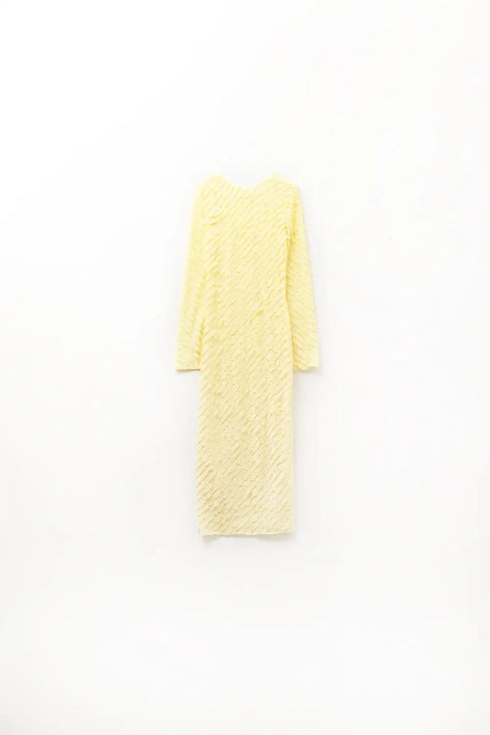 Butter Yellow Maxi Dress With Bias mini Ruffle Design - Dresses