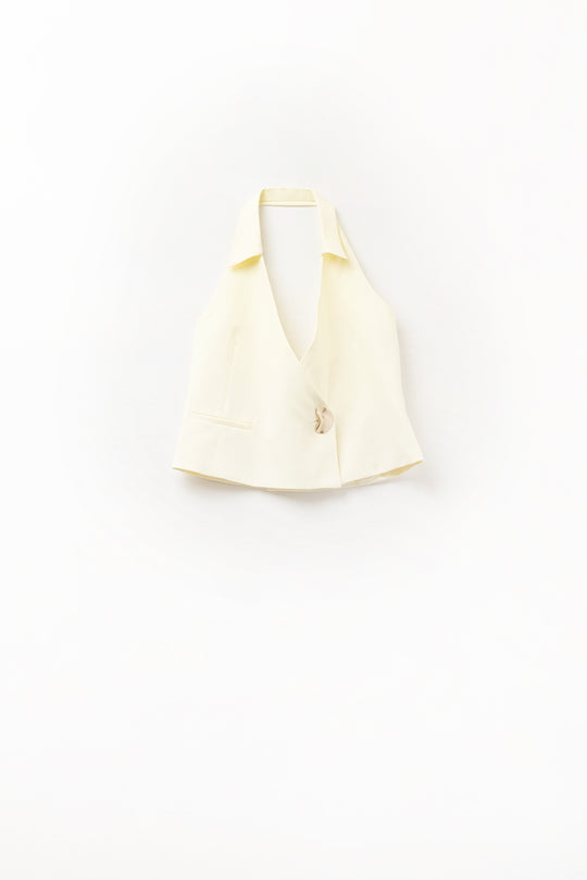 Yellow wrap vest with detailed gold button