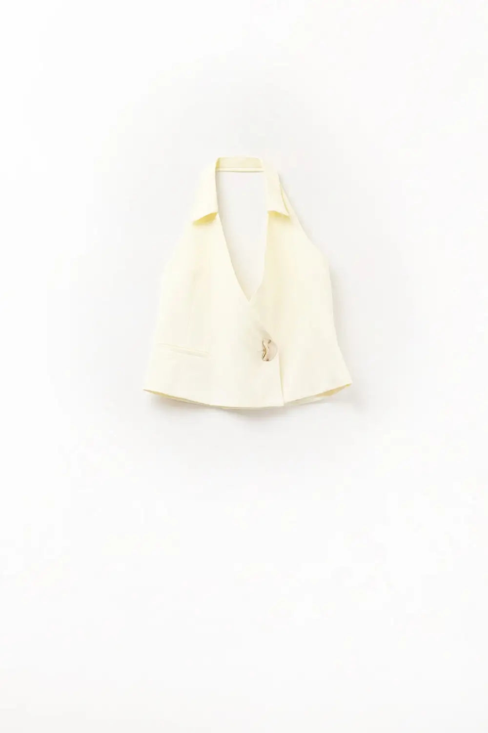Yellow wrap vest with detailed gold button - Tops