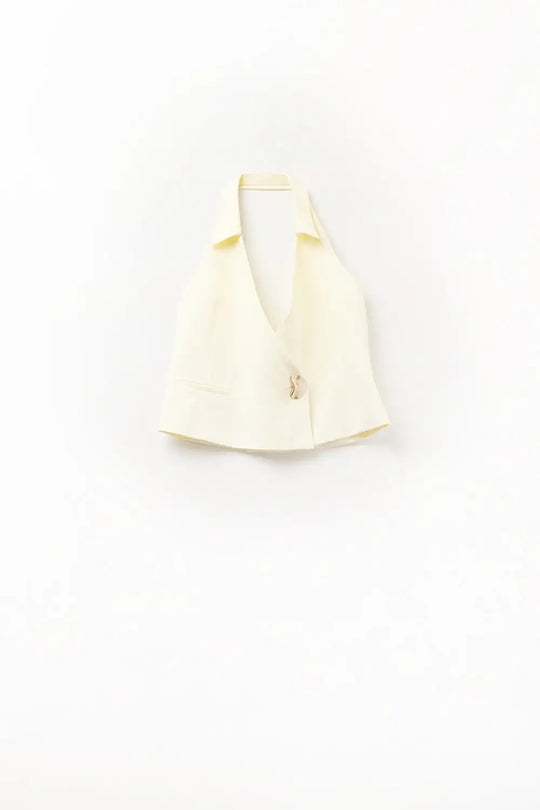 Yellow wrap vest with detailed gold button - Tops