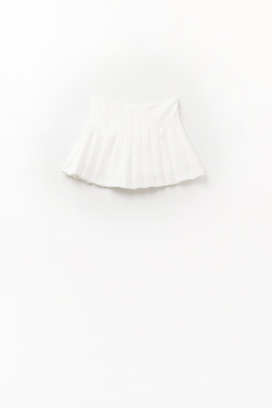 white pleated mini skirt