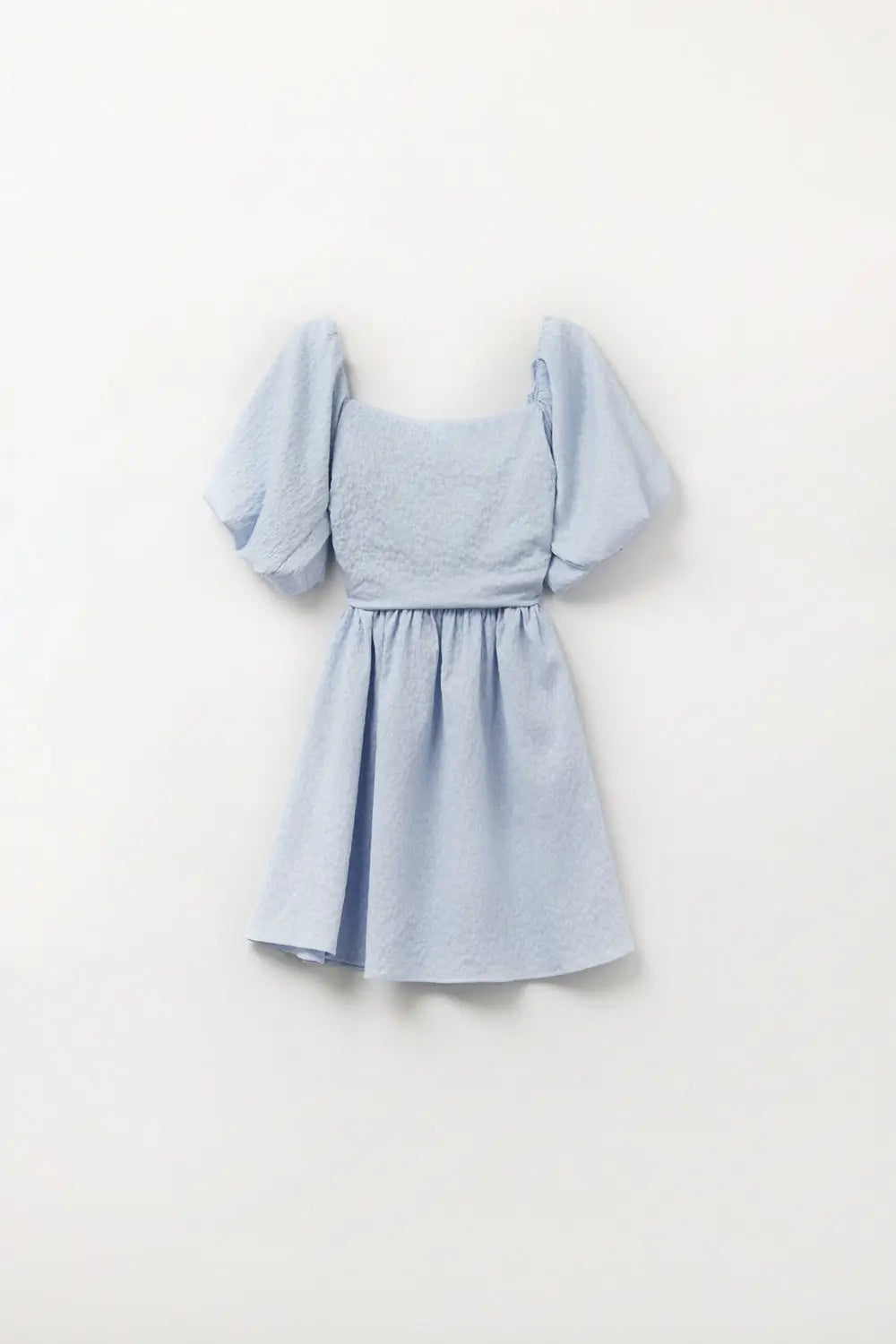 Puff Sleeve Textured Mini Dress in Light Blue - Dresses