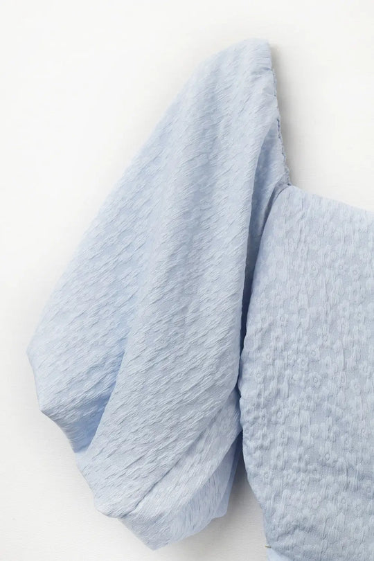 Puff Sleeve Textured Mini Dress in Light Blue - Dresses