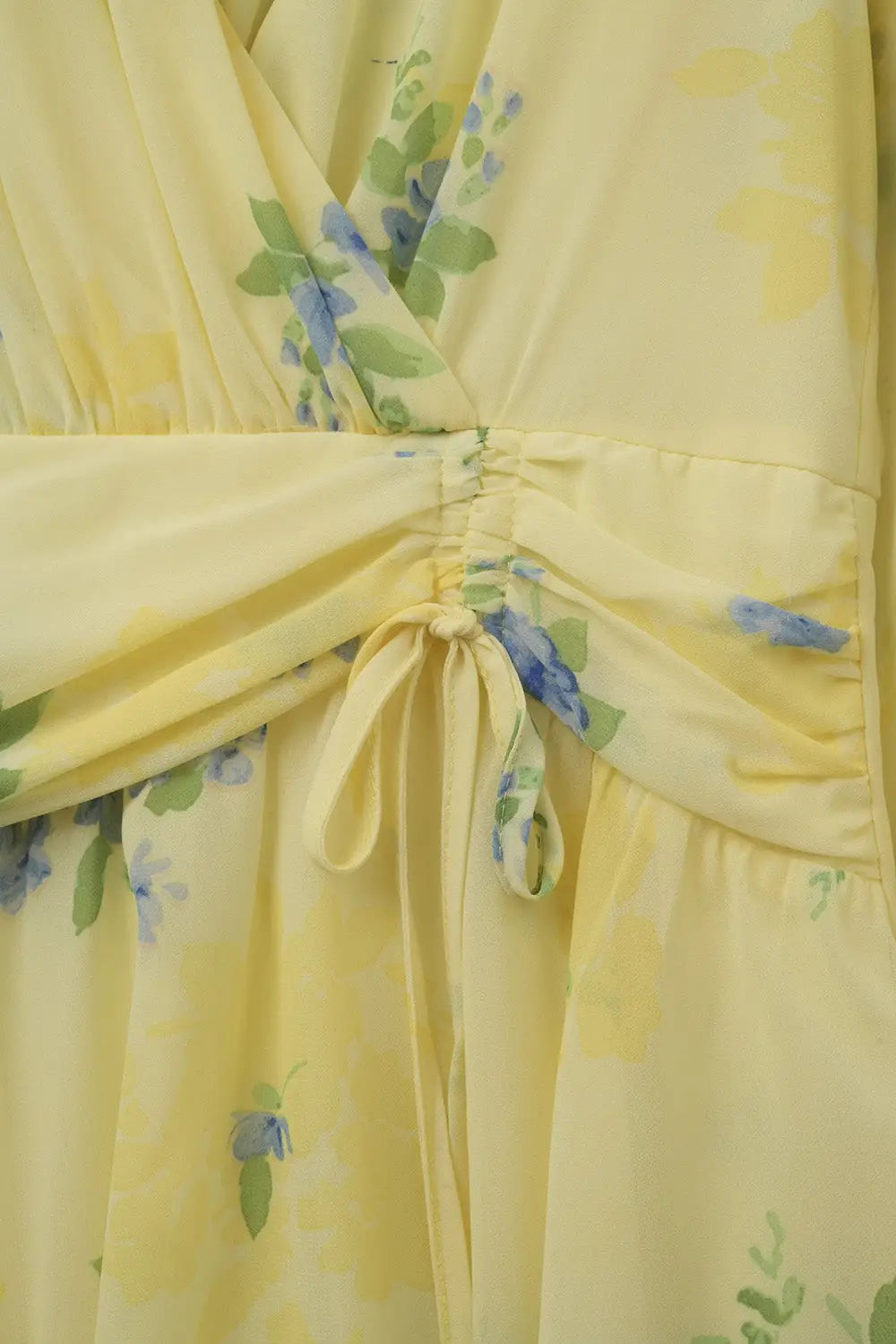 Butter yellow spring mini dress with ruched design - Dresses