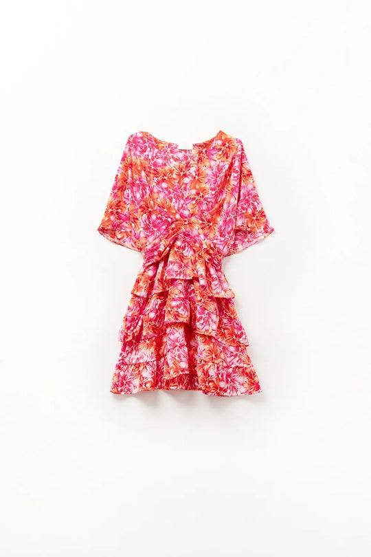 Floral printed Dress With Pink Orange and Red Tones - Dresses