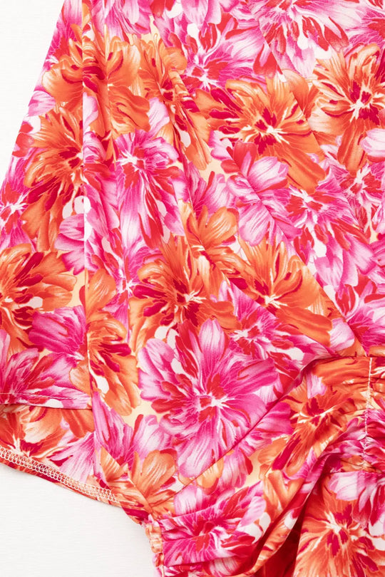 Floral printed Dress With Pink Orange and Red Tones - Dresses