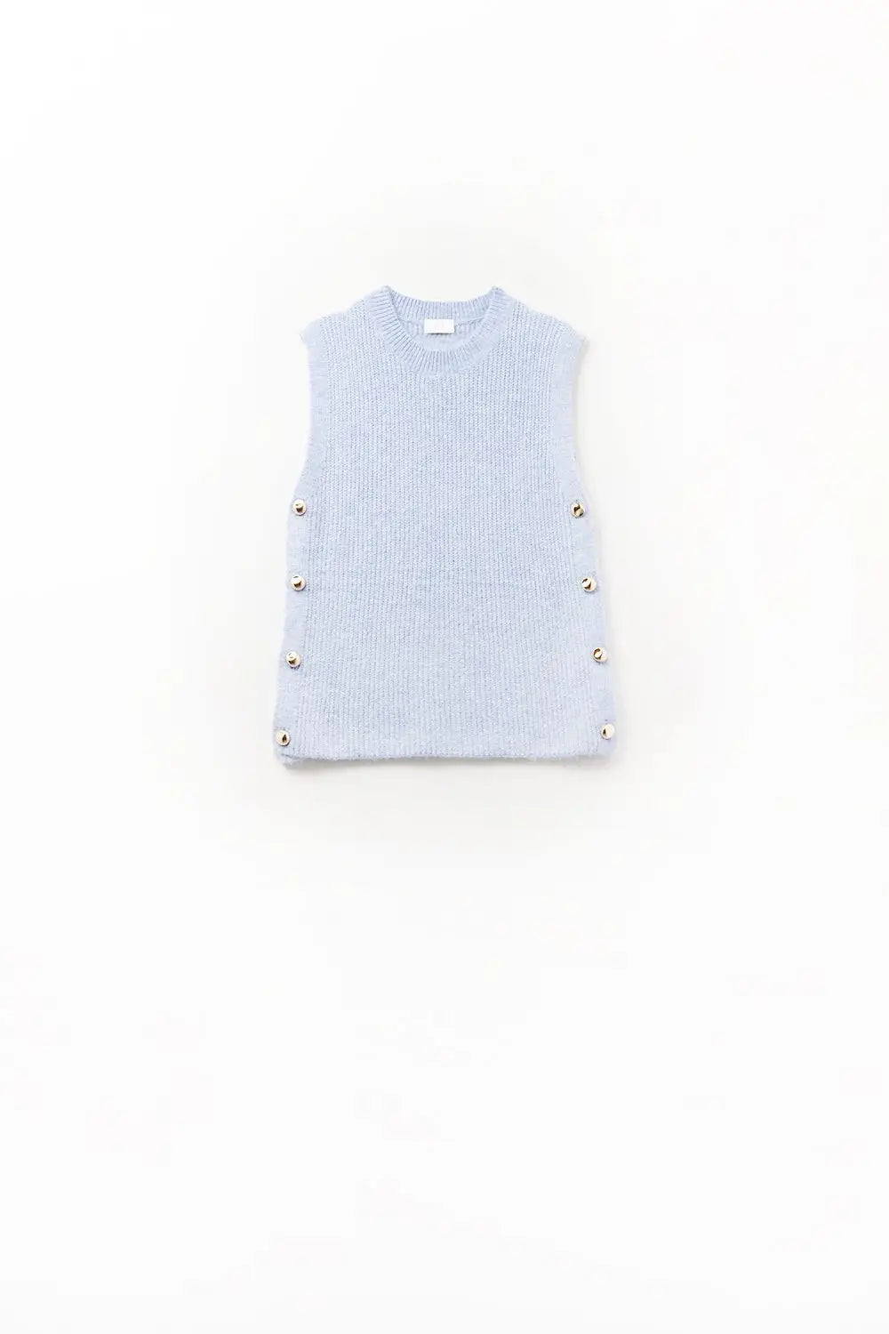 Blue sleeveless sweater with gold buttons on side - BLUE / ONE - Sweaters