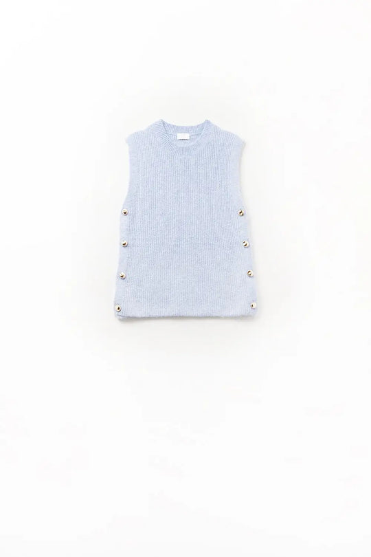 Blue sleeveless sweater with gold buttons on side - BLUE / ONE - Sweaters