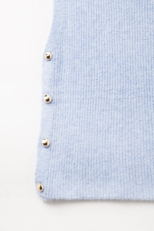 Blue sleeveless sweater with gold buttons on side - BLUE / ONE - Sweaters