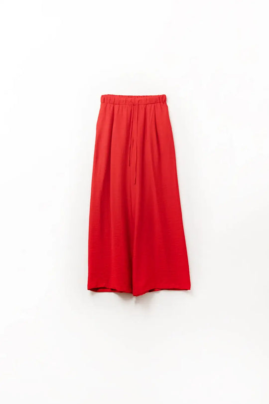 Red pants with wide leg in light viscose fabric - Pants