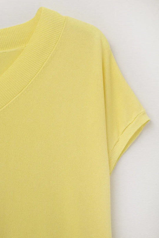yellow fine knit V-neck sweater - YELLOW / ONE - Sweaters
