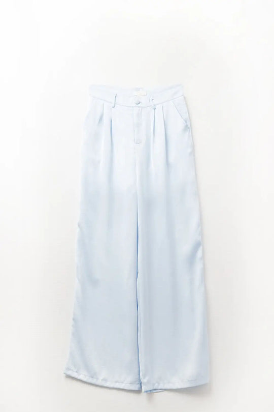 Tailored satin Pants With Wide Leg in Baby Blue - Pants