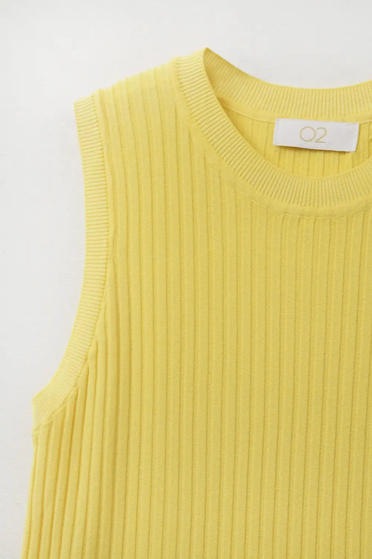 Yellow Sleeveless Ribbed Knit Top - YELLOW / ONE - Tops