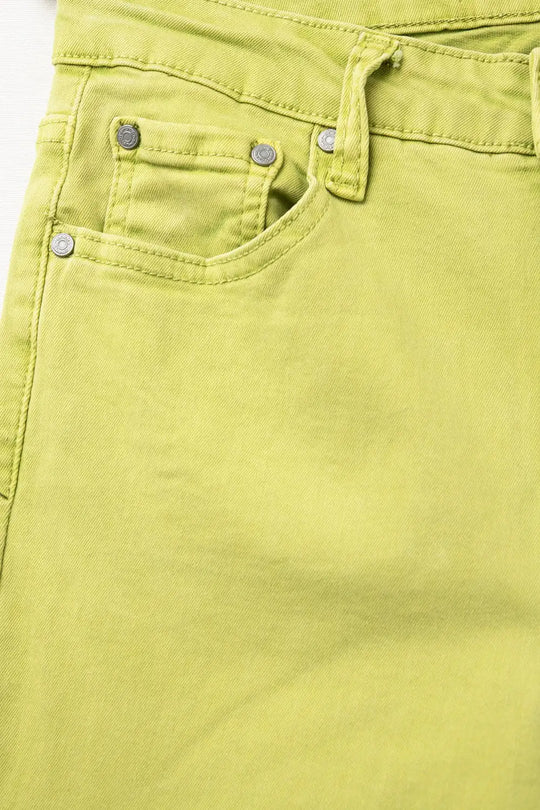 Flare jeans with raw hem edge in lime color - Colored Jeans