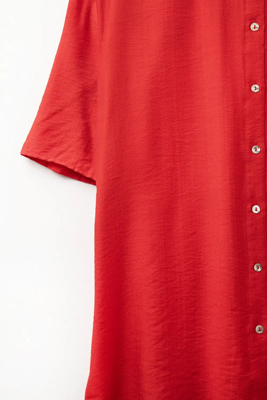 Red shirt with short sleeves and pleat on the sleeve - Shirts