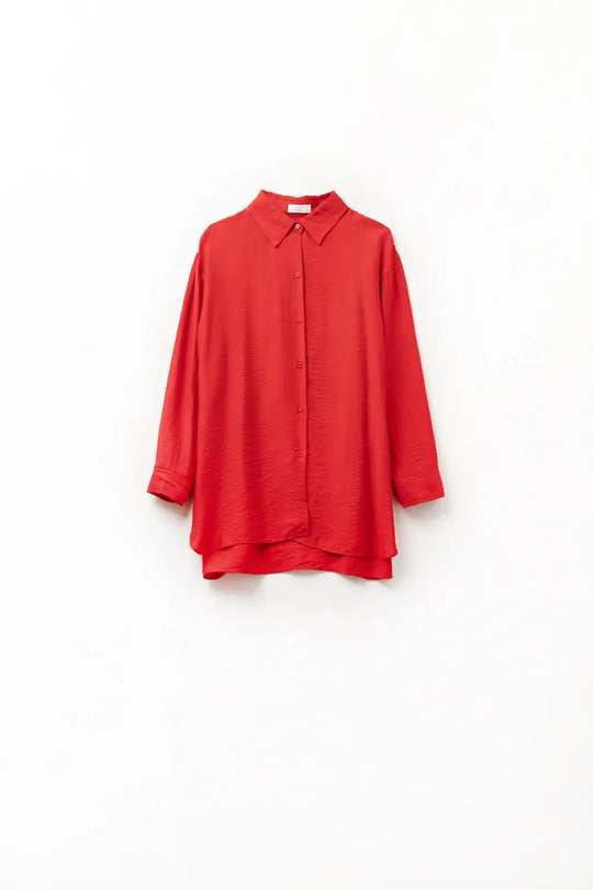 relaxed fit Red Shirt 3/4 Sleeves and High Low Hem - Shirts